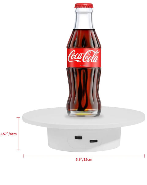 Motorized Rotating Display Stand with Coca-Cola bottle, 5.9 inch platform, 360 degree turntable base, 11 lbs limit