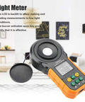Digital Light Meter Lux Meter PM6612 and PM6612L with 200000 Lux High Range Auto Manual Range Data Hold Min Max Readouts Handheld Photometer Luminometer Workhorse for Lighting Photography Horticulture, black and orange ABS body