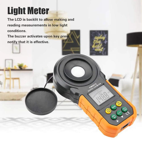Digital Light Meter Lux Meter PM6612 and PM6612L with 200000 Lux High Range Auto Manual Range Data Hold Min Max Readouts Handheld Photometer Luminometer Workhorse for Lighting Photography Horticulture, black and orange ABS body
