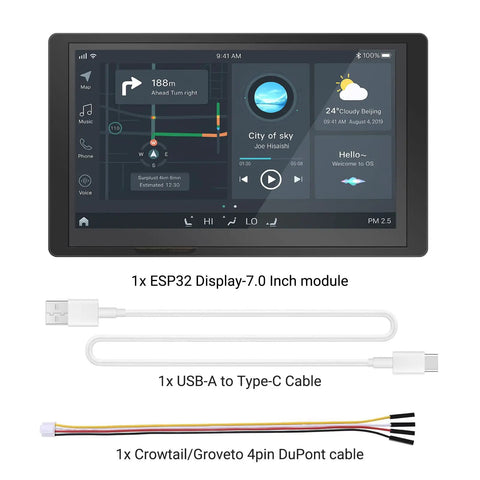 7 Inch TFT RGB LCD Touch Screen Display With Acrylic Case For DIY ESP32 LX7 Dual Core Up To 240MHz 800x480 Resolution, Built In WiFi And Bluetooth, Compatible With Arduino LVGL PlatformIO MicroPython. 7-inch module with USB-A cable and 4-pin cable