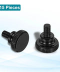 Fifteen M5 x 10mm Knurled Thumb Screws No Tools Needed Black Steel Flat Head With Shoulder Grip Knobs Hand Tighten Fasteners