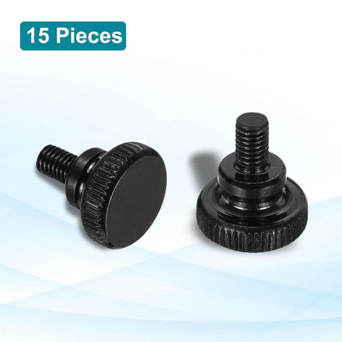 Fifteen M5 x 10mm Knurled Thumb Screws No Tools Needed Black Steel Flat Head With Shoulder Grip Knobs Hand Tighten Fasteners