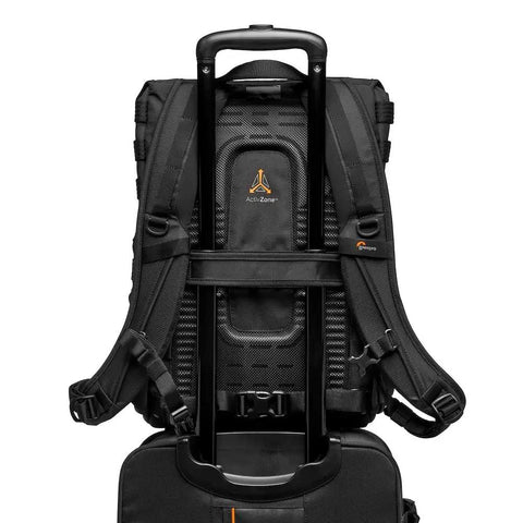 Back view of ProTactic BP 300 AW II Mirrorless And DSLR Backpack with trolley sleeve and padded straps