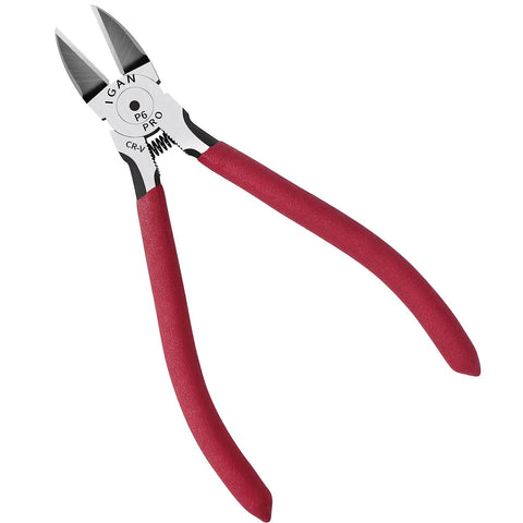 6 Inch Ultra Sharp Side Cutter Snips with Extra Long Flush Cutting Edge, red handles, chrome-vanadium steel, cutting tool