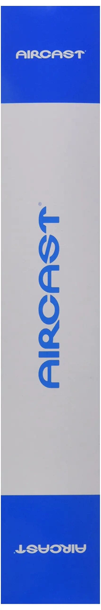 Ankle Brace With Air Cell Technology For Chronic Instability packaging box, blue and white design, product by Aircast.