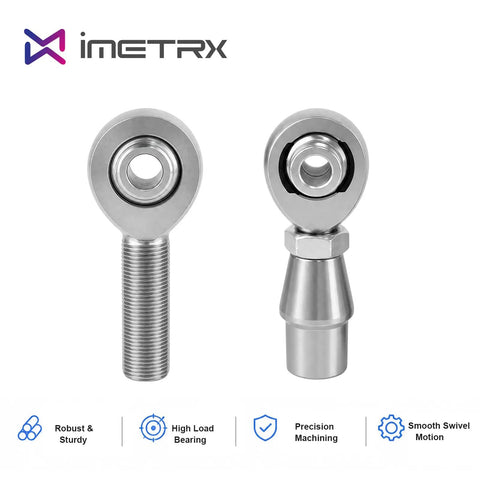 Heavy Duty Five Eighth Inch Heim Joints Rod End Kit with heat treated body, showing two rod ends with smooth swivel motion.