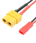 Close-up of XT60 Female To JST Female Connector Adapter Kit 3 Pack With 20 AWG 3 Inch Cable for RC battery charging.