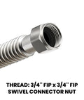 Beefy 24 Inch Stainless Steel Corrugated Water Heater Connector Flexible Hose For 3/4 Inch FIP To 3/4 Inch FIP