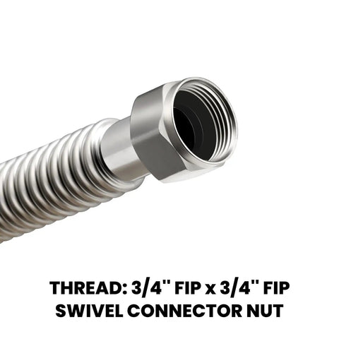 Beefy 24 Inch Stainless Steel Corrugated Water Heater Connector Flexible Hose For 3/4 Inch FIP To 3/4 Inch FIP
