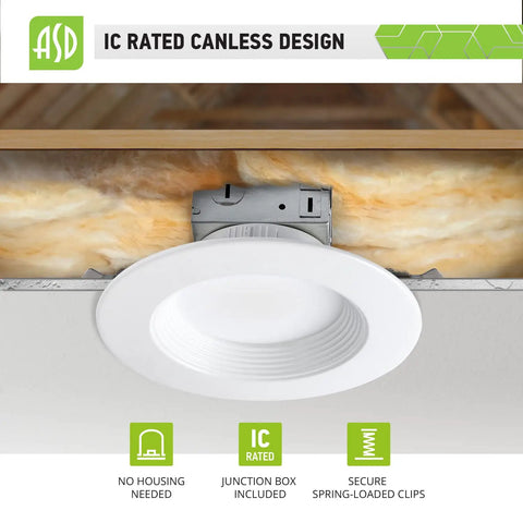 12 Pack 6 Inch LED Recessed Lights With Integrated Junction Box, 15W 1067 Lumen, IC rated, canless downlight installation view