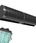 Heavy Duty Commercial Air Curtain Kicks The Chill Out Dead Nuts Quiet Remote Door Blower in black, 1.5 meter installation for draft sealing.