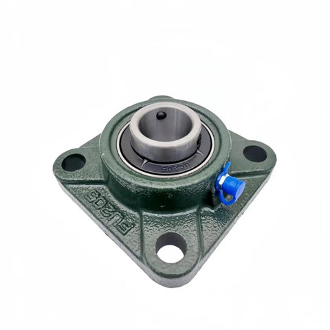Single Four Hole Flange Bearing Unit For UCF305 And UCF306 Series Models For Plants Where You Need Zero Wobble And Steel Strength For Machines Running Hard Daily Without Break Or Install Hassles To Get It Done Right Now on green cast iron housing with blue grease cap