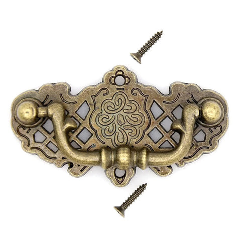 4 Pack Vintage Antique Brass Bail Pull Handles For Wooden Drawers Cabinets And Cupboards, 2.6 Inch, zinc alloy, retro pattern