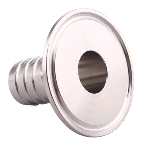 DERNORD 2-inch tri-clamp to 1-inch hose barb adapter, SUS304 stainless sanitary pipe fitting, front view