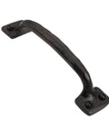 Solid Cast Iron Pull Handle Grab Bar 5-5/8 Inch Long With Black Powder Coat Finish Rustic Traditional Style, angled view.