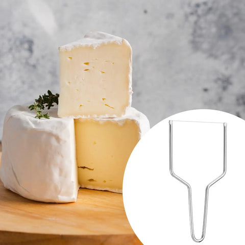 Heavy Duty Stainless Steel Cheese Slicer Wire And Y Type Cutter With Twist Lock next to sliced cheese blocks.