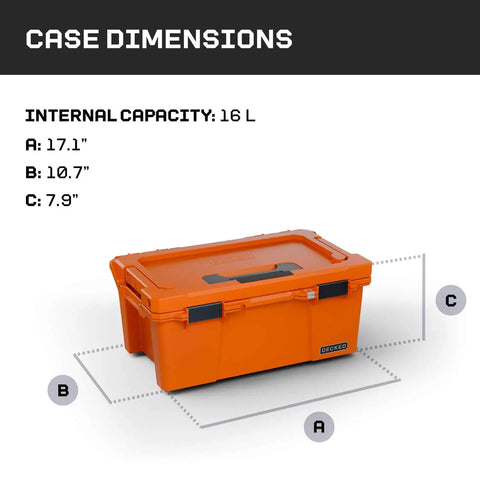Sixer 16 Protective Case With Removable Tool Tray Blaze Orange, 16 liter capacity, heavy-duty durable construction.