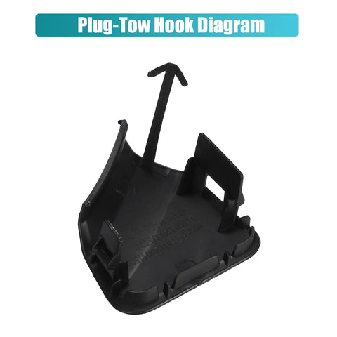 Black unpainted front bumper tow hook cover for Toyota Highlander 2011-2013 with installation guide background.