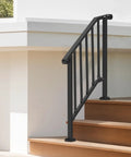 Heavy Duty Carbon Steel Outdoor Stair Handrail Kit Featuring Classic Retro Arch Design, black finish on wooden stairs.