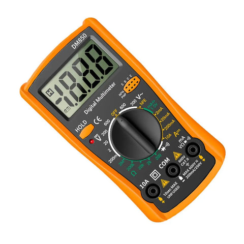 Dm850 Auto Range Digital Multimeter Handy Handheld Voltage Current Tester With Resistance Diode Continuity For Diy Home Repair And Everyday Electronics Projects showing front view