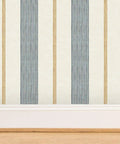 Custom Printed Leather Textured Vinyl Wallpaper Top Notch Heavy Duty Wallcovering with vertical stripes and gold accents.