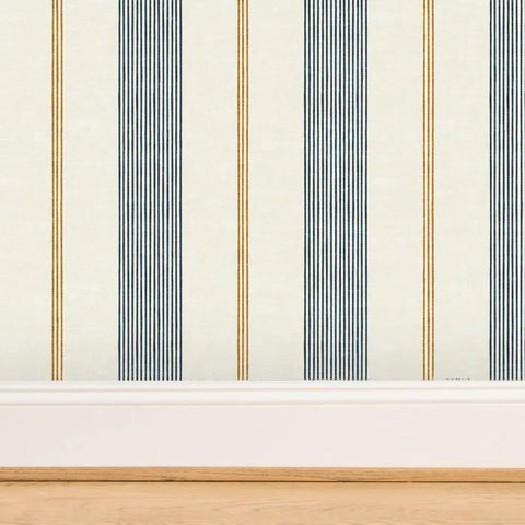 Custom Printed Leather Textured Vinyl Wallpaper Top Notch Heavy Duty Wallcovering with vertical stripes and gold accents.