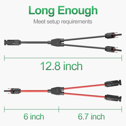 Two Pairs Solar Y Branch Parallel Connector Cable Kit For Solar Panels 1 To 2 With Male To Female And Female To Male Contacts PV Wire