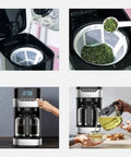 Four Cup Coffee Maker With Timer Pause And Pour Anti Drip Brew For Real Kickass Flavor Stainless Steel Carafe Thermal Permanent Filter Brew Strength Control Fast Start Compact Home Office Coffee Machine Built For Everyday Mornings shown being used and displayed.