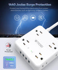 12 In 1 Power Strip Surge Protector With USB Ports And Eight Widely Spaced Outlets 1440 Joules 6 Foot Extension Cord
