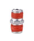 Heavy Duty Industrial One Quarter Inch NPT Air Tool Coupler And Plug Kit 7 Piece Set with red and silver zinc plated steel coupler