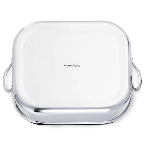 Heavy Gauge Stainless Steel Rectangular Roasting Pan With V Shape Rack Big Bird Turkey Roaster Oven Safe Dishwasher Ready 16 Inch Sturdy Handles Total Kitchen Flex