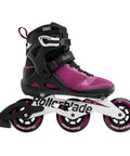Side view of Macroblade 100 3WD womens inline skates in violet and black with high cuff support and 100mm wheels for fitness and training.