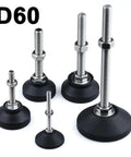 Five Beefy Adjustable Lathe Leg Leveling Feet Kit With 60mm Diameter Threaded Pads, Swivel Base, and Articulating Foot