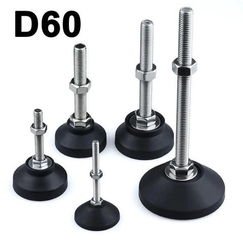 Five Beefy Adjustable Lathe Leg Leveling Feet Kit With 60mm Diameter Threaded Pads, Swivel Base, and Articulating Foot