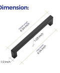 14 Pack Six And A Quarter Inch Square Cabinet Handles Matte Black Kitchen Drawer Pulls Hardware 160mm Center To Center Durable Black Cabinet Pulls For Cabinets Modern Home Upgrade shown with dimensions
