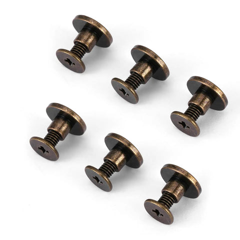 Slick Screw On Brads For Leather Crafts Dope Flat Head Rivets 5mm Copper Brass Repair Fasteners anti rust 6 pieces on white background