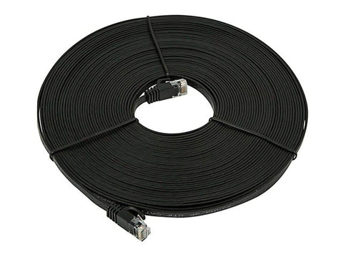 Cat6 Ethernet Patch Cable 50 Feet Flat Snagless RJ45 Black For Fast Home Network, coiled cable with RJ45 connectors