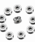 Ten Double Sealed Carbon Steel V Groove Bearing And Pulley Wheel 4X13X6MM positioned in a circle for easy visualization.