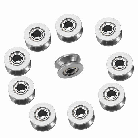 Ten Double Sealed Carbon Steel V Groove Bearing And Pulley Wheel 4X13X6MM positioned in a circle for easy visualization.