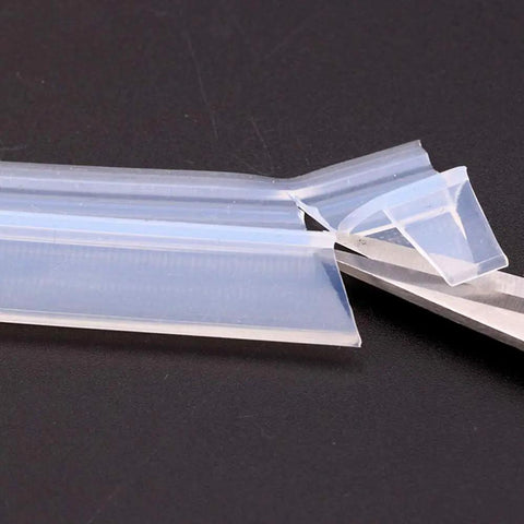 Shower Door Seal Strip For Frameless Glass, 120 Inch Cuttable Length, close-up of clear edge design for water retention