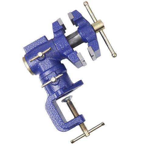 High Strength Carbon Steel Woodworking Bench Vise With 360 Rotation And Dual Control Clamps For Precise Heavy Duty Hand Tool Craftsman Gear, blue, side view