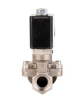 Front view of Half Inch NPT Solenoid Valve 12V DC Stainless Steel AISI 316 Viton Seal Normally Closed Diesel Ready Control Valve