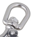 Close-up of Bulletproof 304 Stainless Steel Swivel Eye Lifting Hook With 360 Degree Spin And Round Loop for heavy haul.