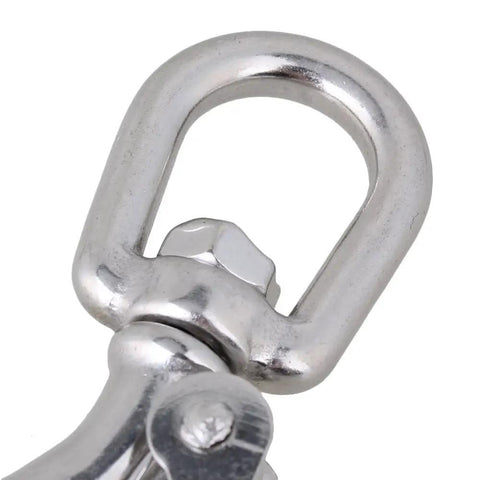 Close-up of Bulletproof 304 Stainless Steel Swivel Eye Lifting Hook With 360 Degree Spin And Round Loop for heavy haul.