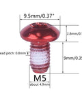Red Torx M5x9mm Bike Disc Brake Rotor Bolt, stainless steel, Torx T25 drive, dimensions labeled in diagram