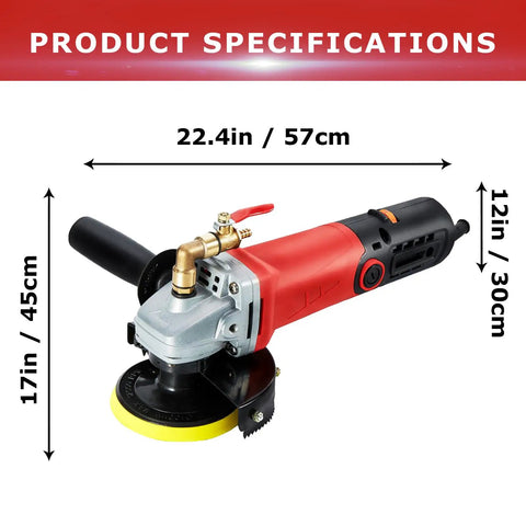 Powerful 860W 110V Wet Polisher Grinder With Variable Speed Control Low Noise Wet Buffer Kit shown with dimensions