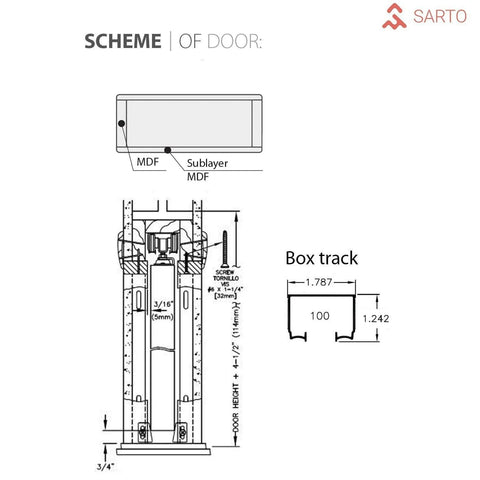 Technical illustration of Quadro 4088 Interior French Double Pocket Doors With Frosted Glass In Black MDF 48x80 Modern Style.