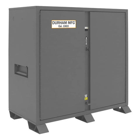 Hardcore Heavy Duty All Welded Steel Job Site Storage Cabinet Outdoor Secure Lockable Rack With Forklift Cutouts Fully Assembled And Weatherproof Paint visible from the front.