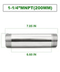 Stainless Steel 1-1/4 Inch NPT Male To 1-1/4 Inch NPT Male Nipple Pipe 8 Inch Length 304 Stainless Corrosion Resistant