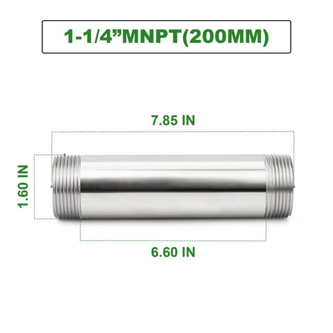 Stainless Steel 1-1/4 Inch NPT Male To 1-1/4 Inch NPT Male Nipple Pipe 8 Inch Length 304 Stainless Corrosion Resistant